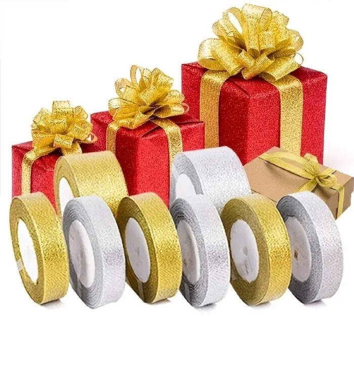 Gold Silver Metallic Rolls of Organza Ribbon - 25 Yards, Sizes 3mm to 50mm